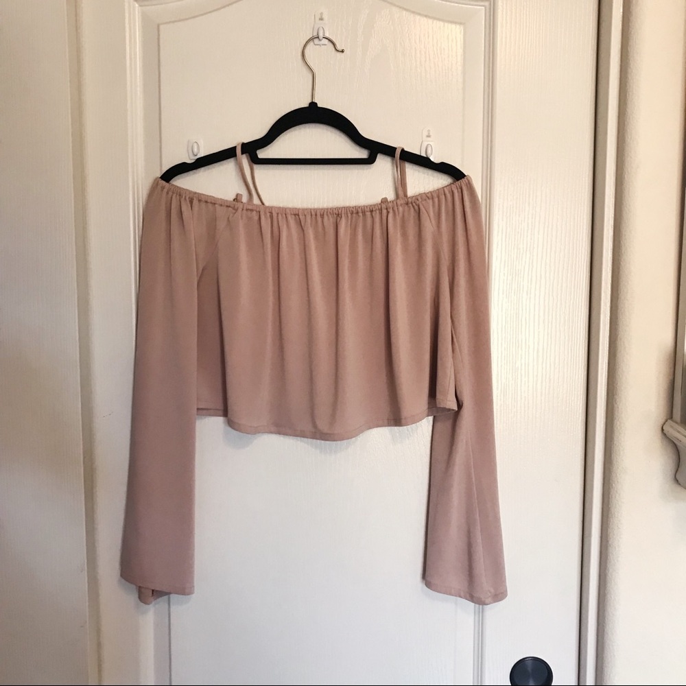 Nude off the Shoulder Long Sleeve Top
